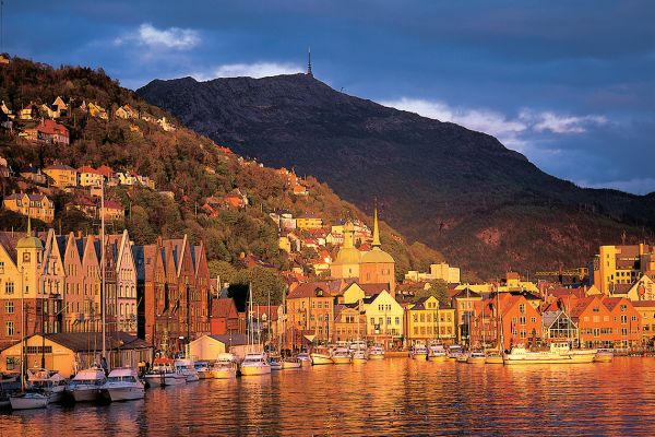 Bergen harbour at sunset, Norway