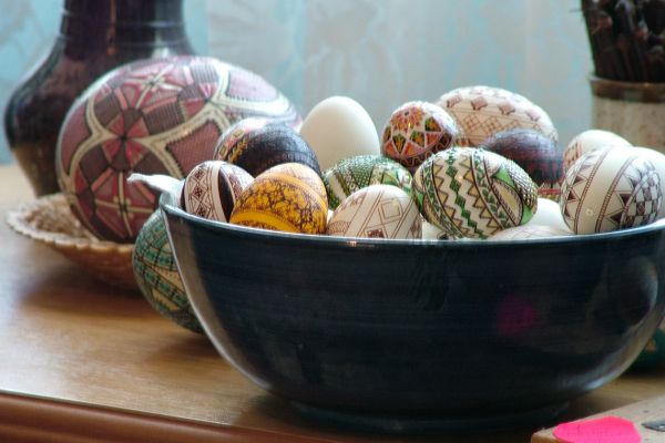 Hand painted eggs in Romania