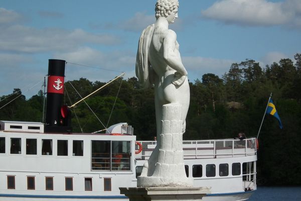 Traditional ferryboat moored at Drottningholm, Sweden
