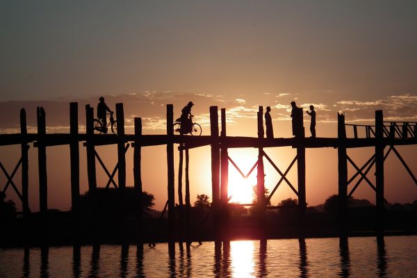 Footbridge over Taungthamen lake, Mandalay, Myanmar