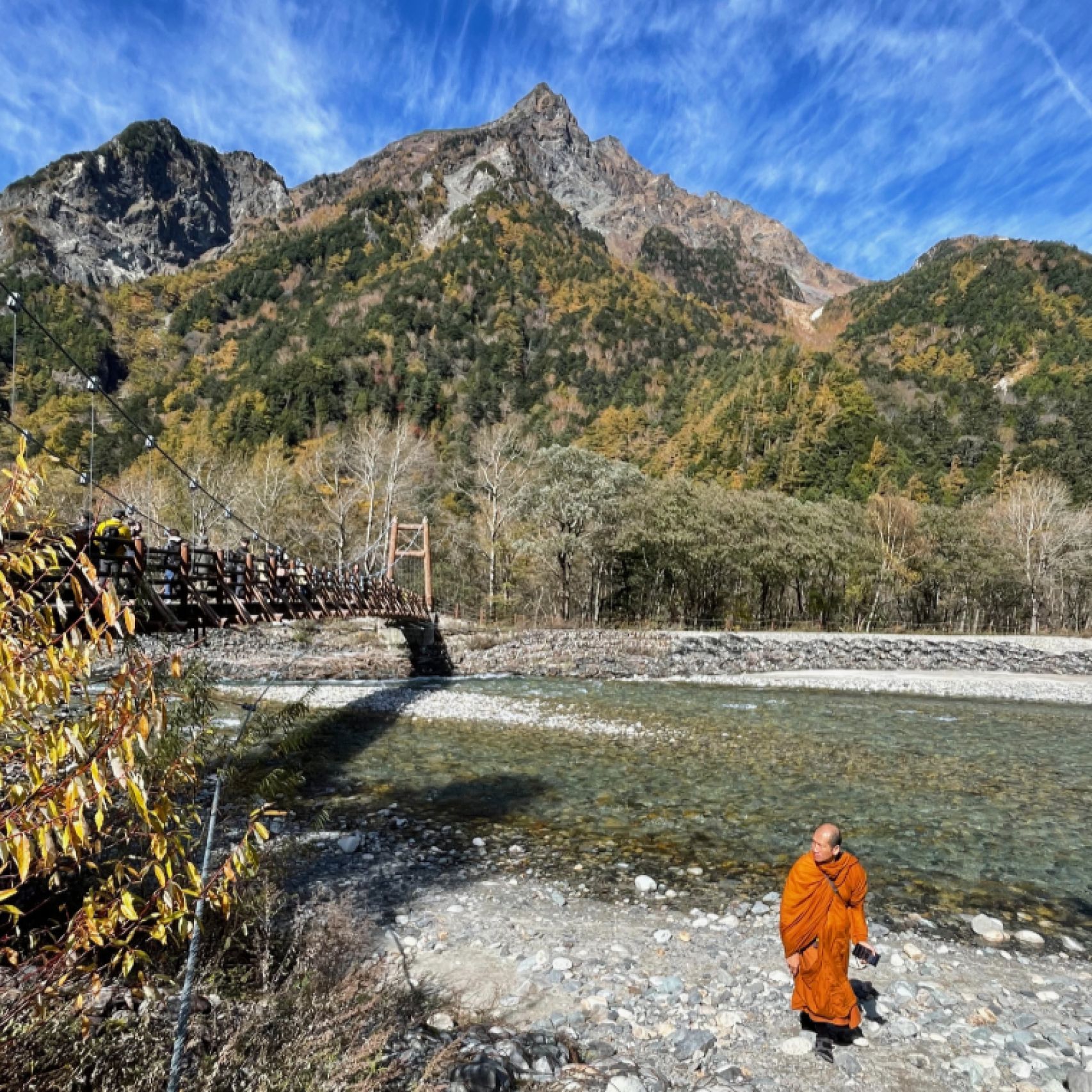 Japan Kamikochi with monk
